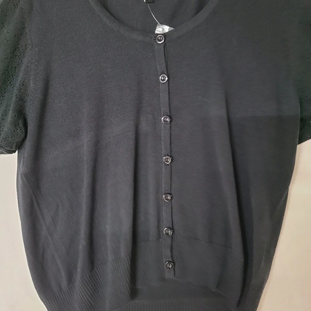 NWOT Notations SZ XL Black Short Sleeve Black Cardigan Sweater - Picture 6 of 7